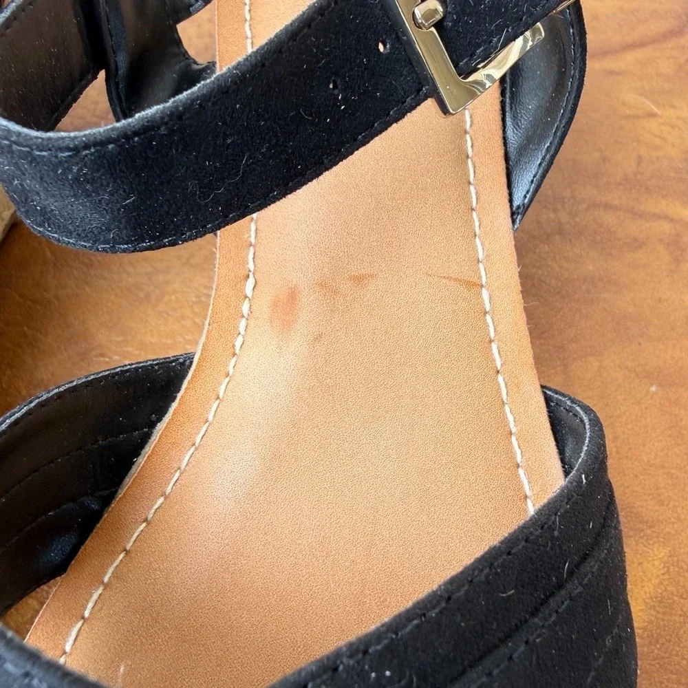 Fergalicious Pounce Black Espadrille Platform Wedge Sandals Womens Size 9M